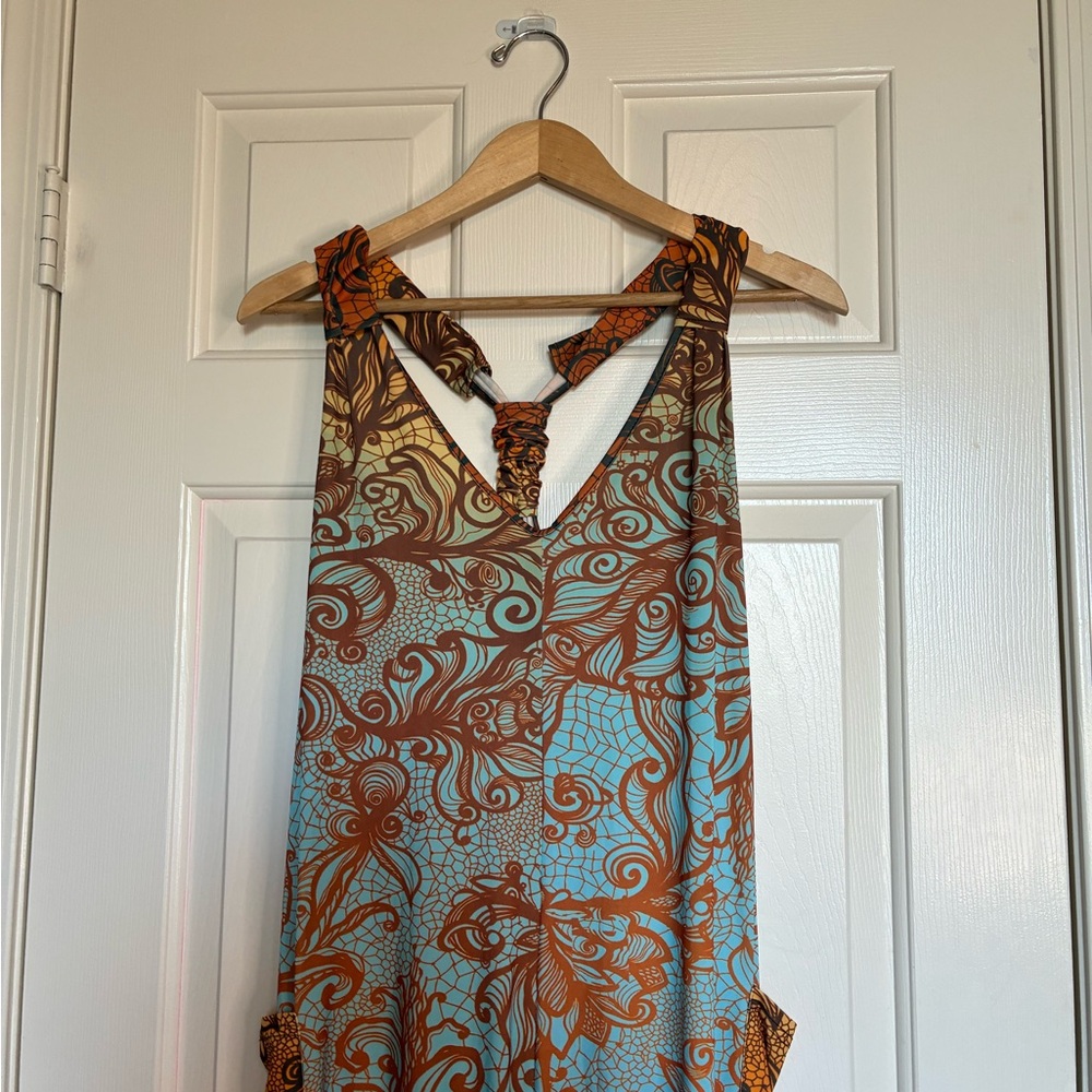 Bohemian Blue and Brown Maxi Jumpsuit - Picture 3 of 15